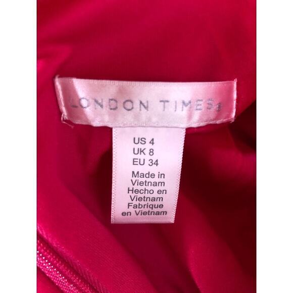 London Times Fit & Flare Dress Surplice 3/4 Sleeve Knee Length V Neck Pink 4 - Picture 6 of 9